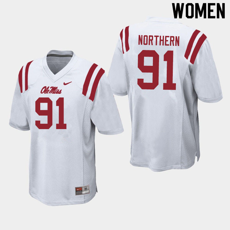 Hal Northern Ole Miss Rebels NCAA Women's White #91 Stitched Limited College Football Jersey OMG4758HB